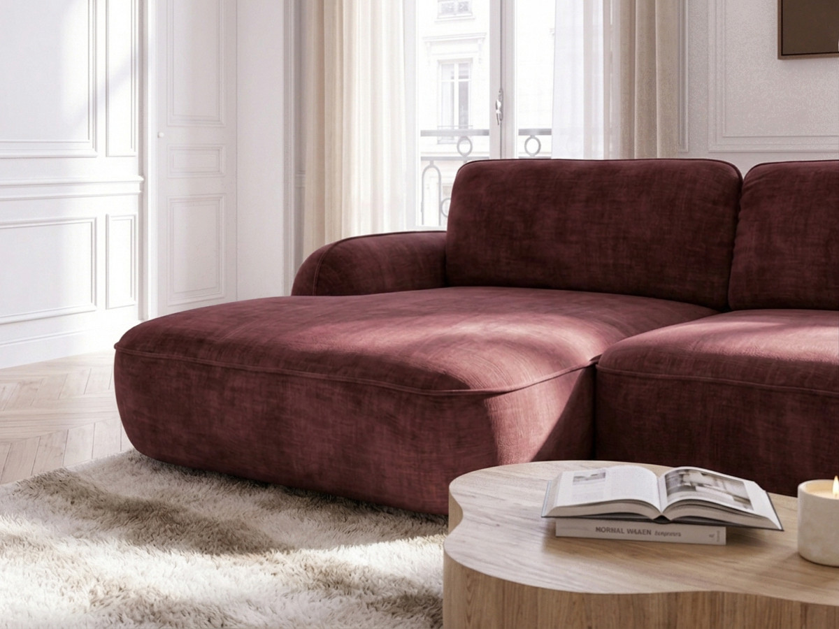 Bobochic Celeste Ecksofa mit Schlaffunktion und Bettkasten Stoff Rot Ecke links