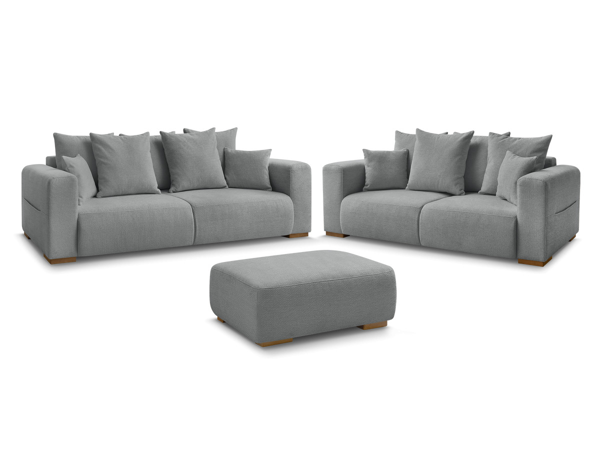 Bobochic Sidonie Sofa 6-Sitzer mit Pouf Melange-Stoff Dunkelgrau