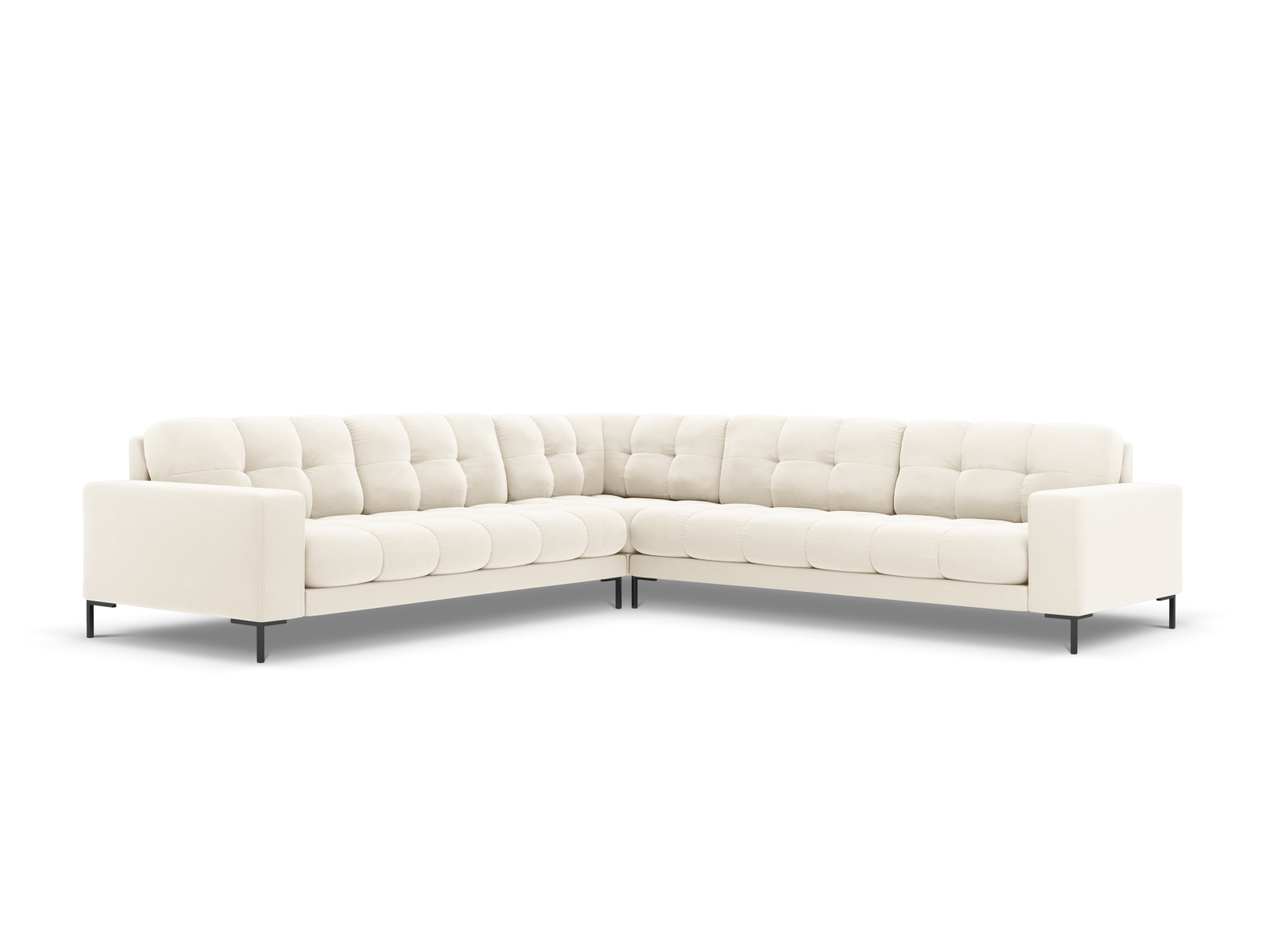 Cosmopolitan Design Symmetrisches Ecksofa Bali 6-Sitzer Samt Bluvel Helles Beige Beine Schwarzes Metall