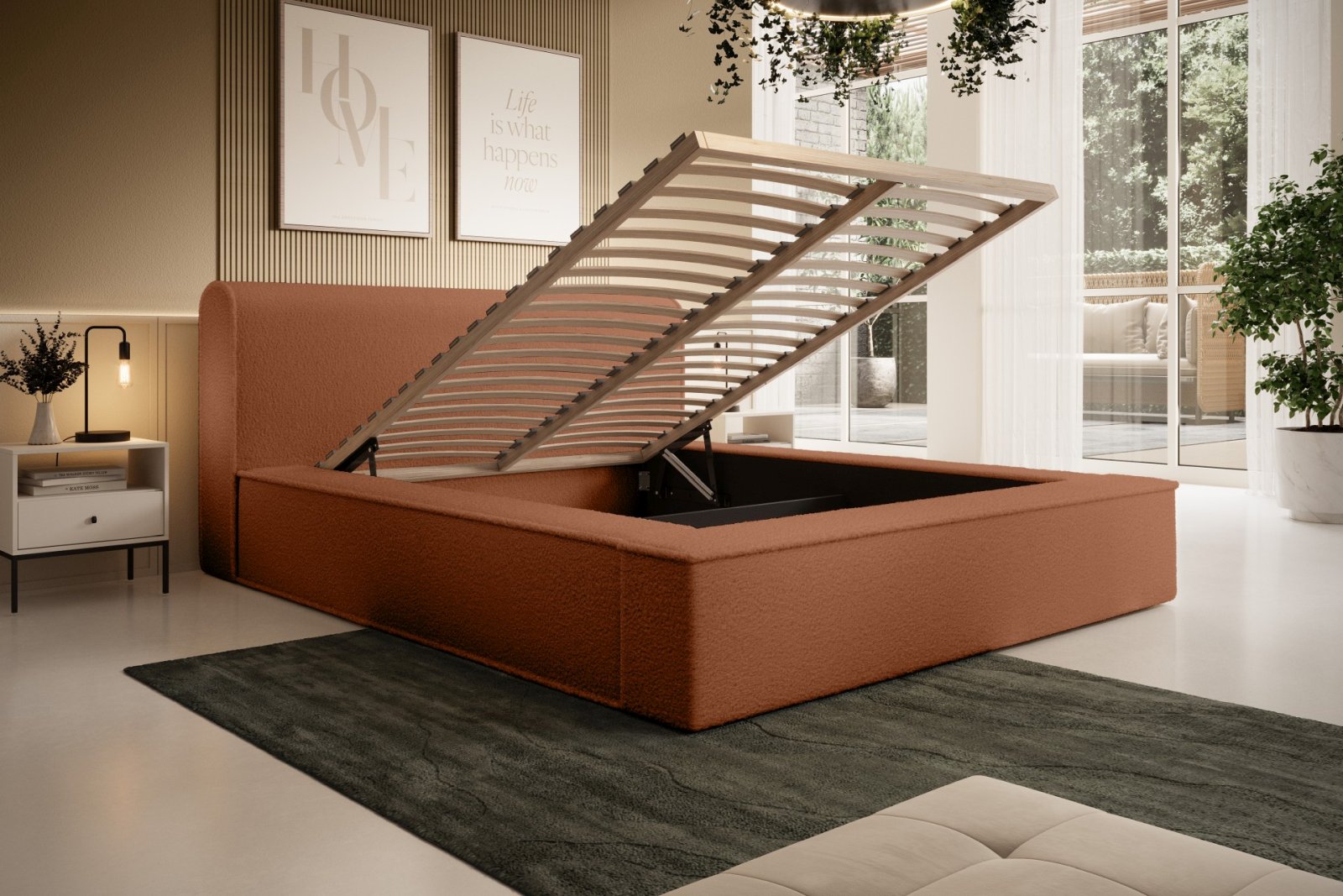 Polsterbett Calio Boucle 160x200 mit Holzrahmen Euphoria 09 Deep Terra