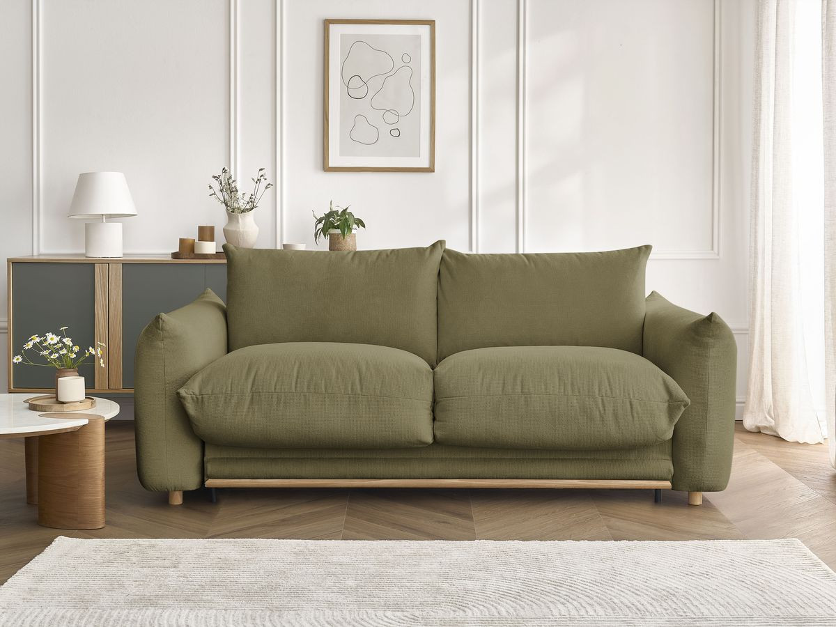 Bobochic Ernest Schlafsofa 3-Sitzer, Liegefläche 190 × 140 / 160 cm Stoff Grün, Liegefläche 160 × 190 cm