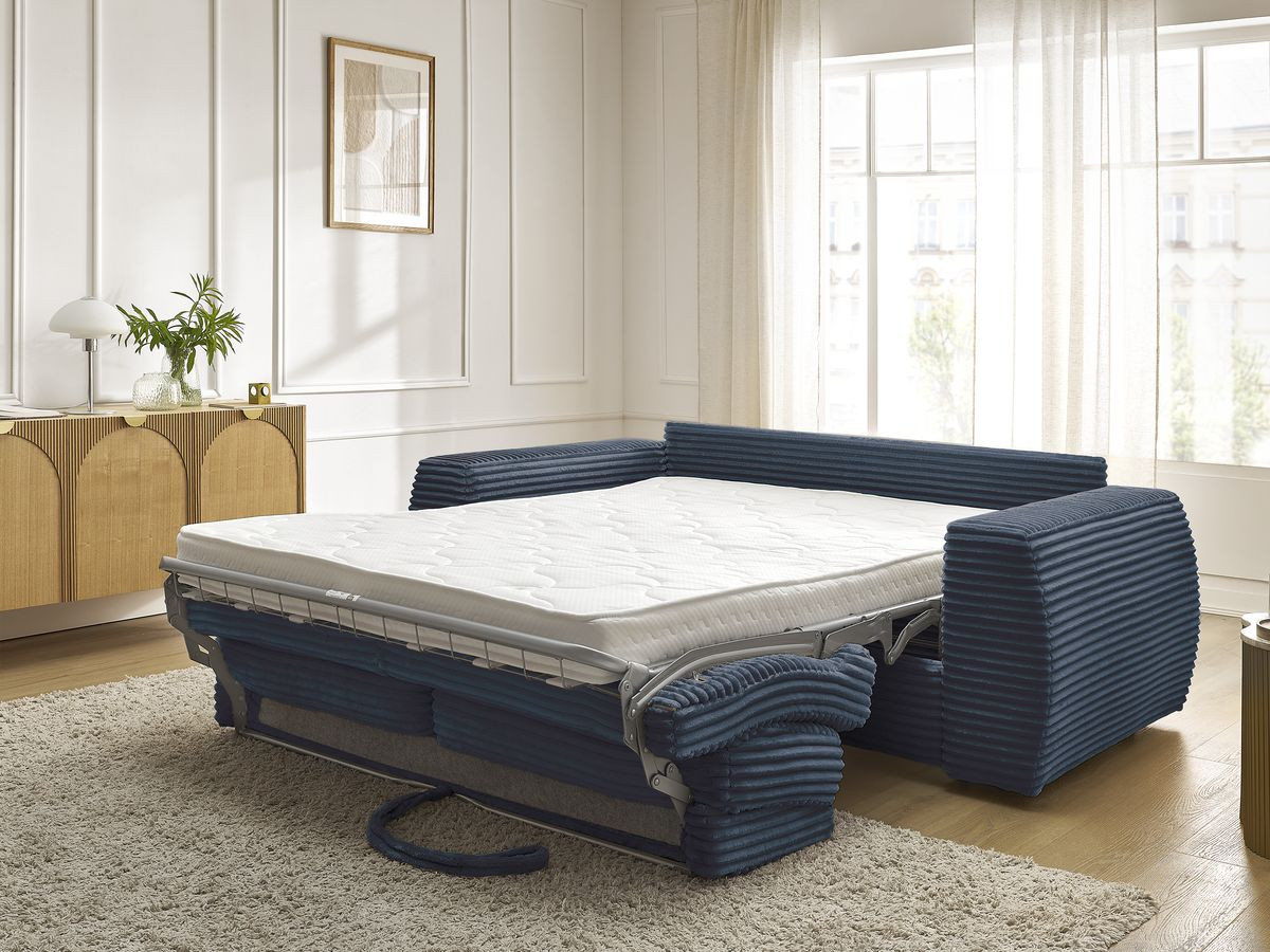Bobochic Hugo Schlafsofa 3-Sitzer Cordsamt Dunkelblau, Liegefläche 140 × 190 cm