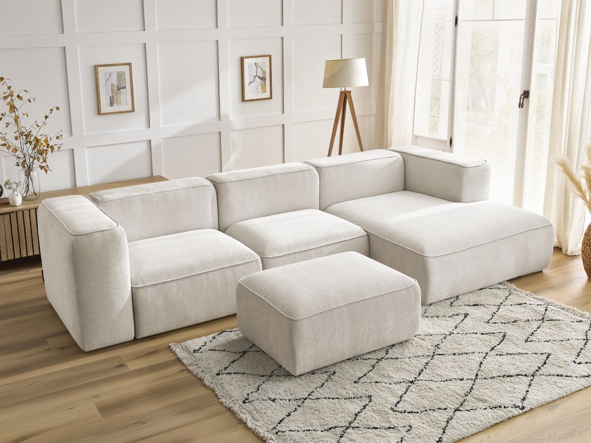 Bobochic Zephyr Ecksofa mit Pouf 349 × 165 cm Strukturstoff Weiß Ecke rechts