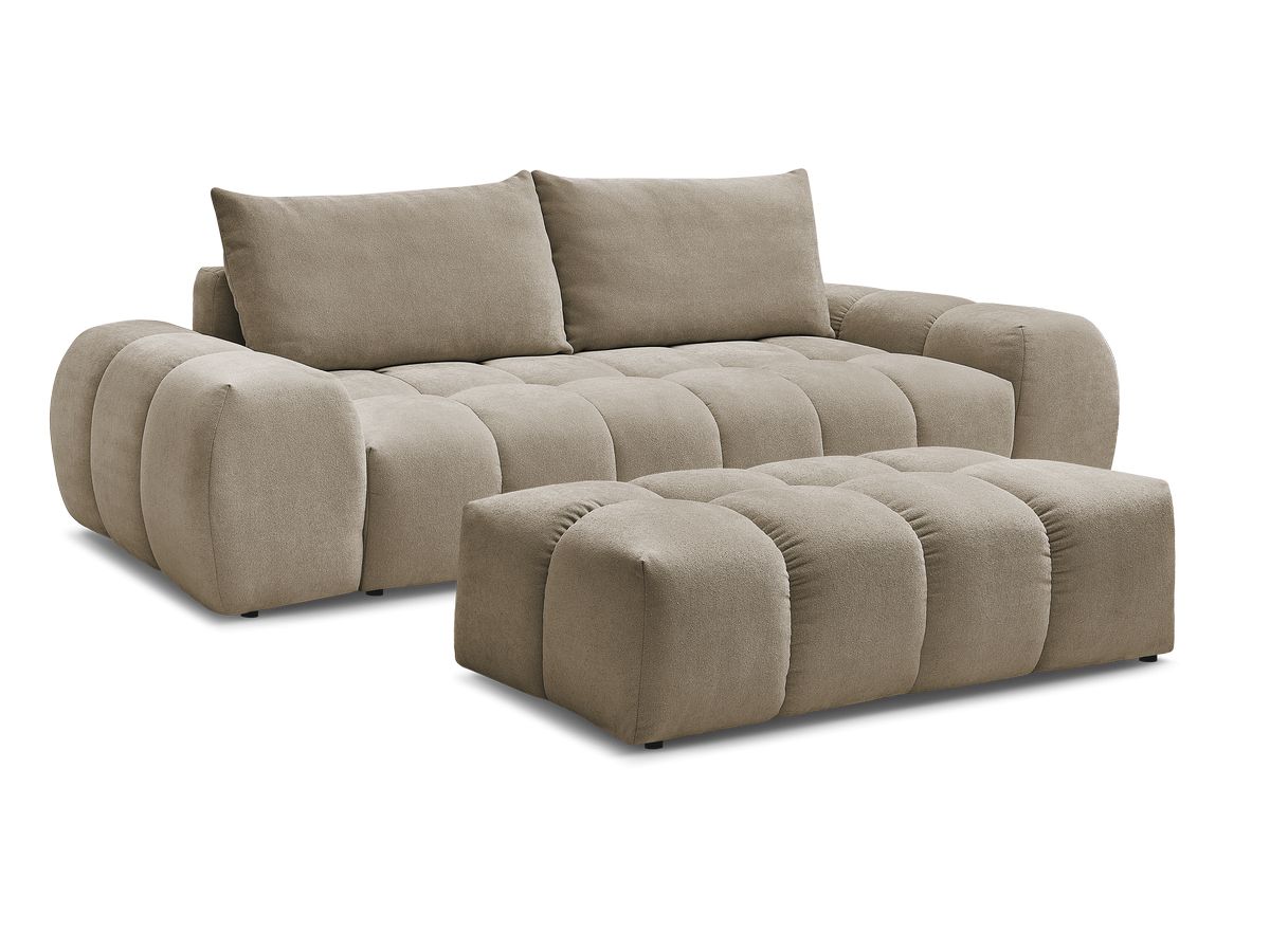 Bobochic Everest Schlafsofa 3-Sitzer mit Bettkasten und Pouf, 2 Kissen Strukturstoff Taupe