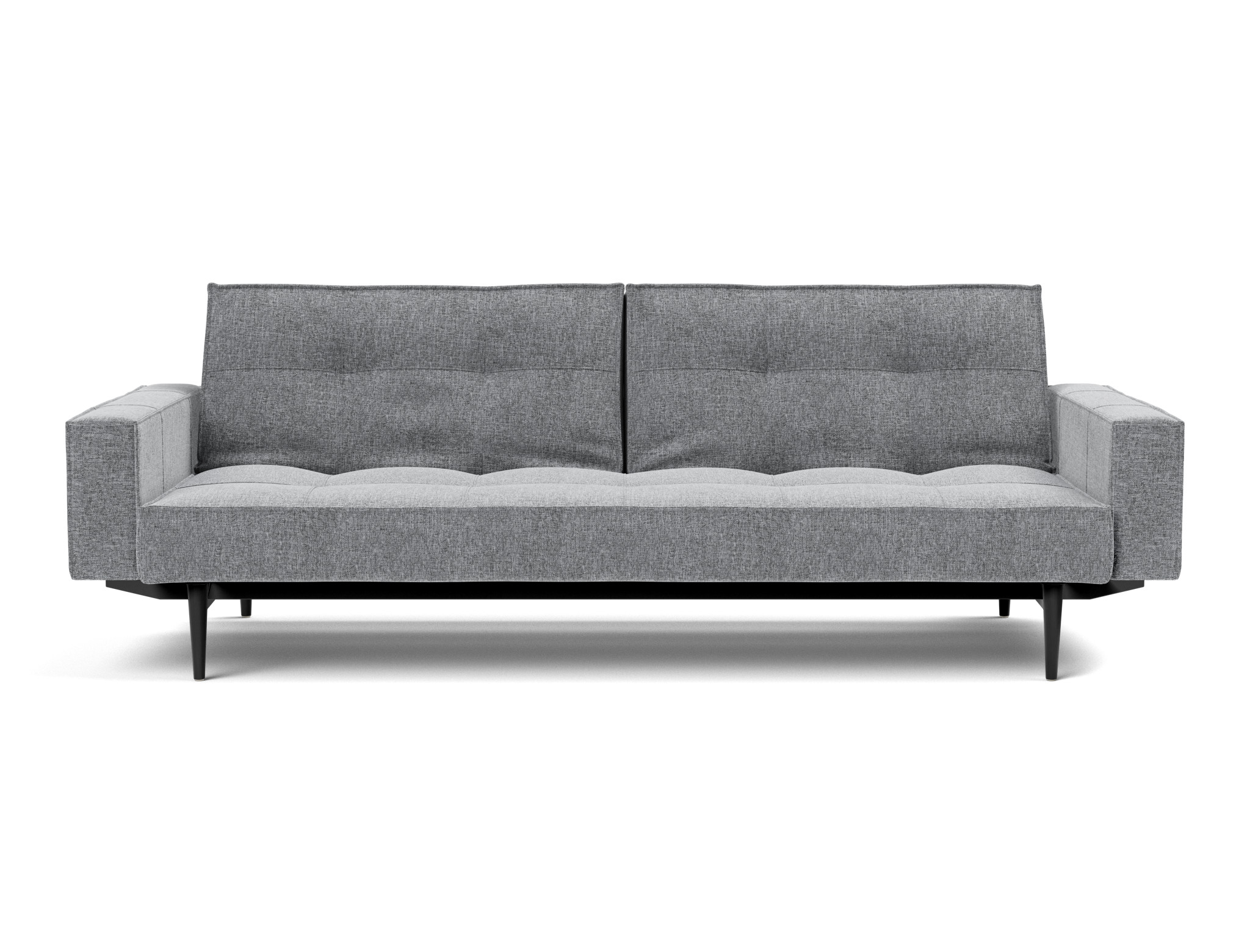 Schlafsofa Splitback mit Armlehnen Strukturierter Stoff Twist 565-Granite Beine Styletto Eiche schwarz