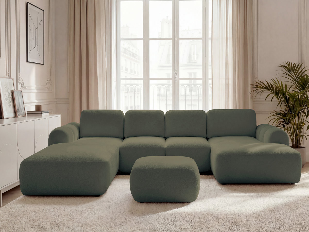 Bobochic Montaigne Wohnlandschaft mit Pouf Bouclé-Stoff Grün Ecke rechts