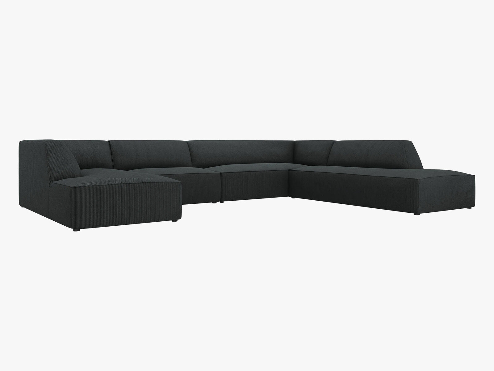 Micadoni Panorama-Ecksofa Ruby 7-Sitzer Rechts Kord Scala Schwarz