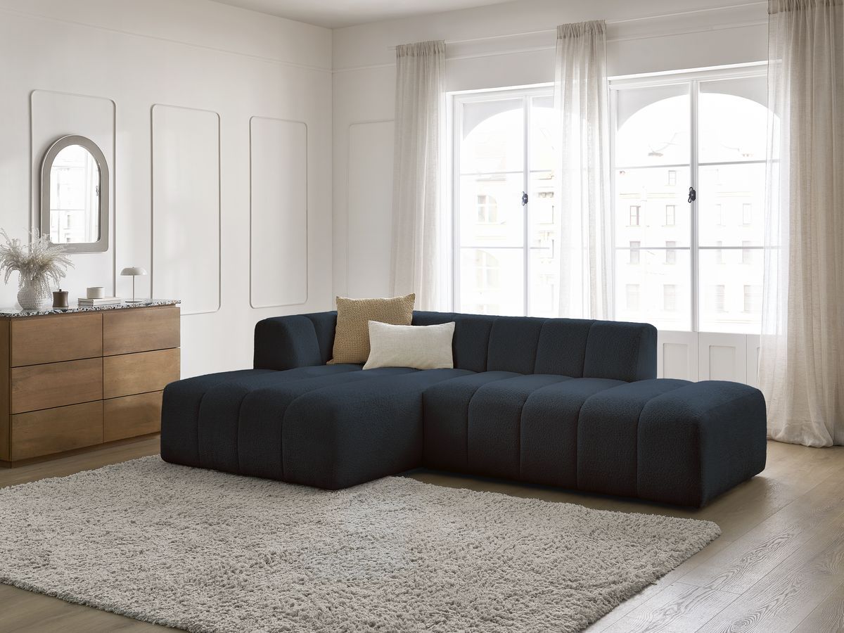 Bobochic Annecy Ecksofa Bouclé-Stoff Dunkelblau Ecke links