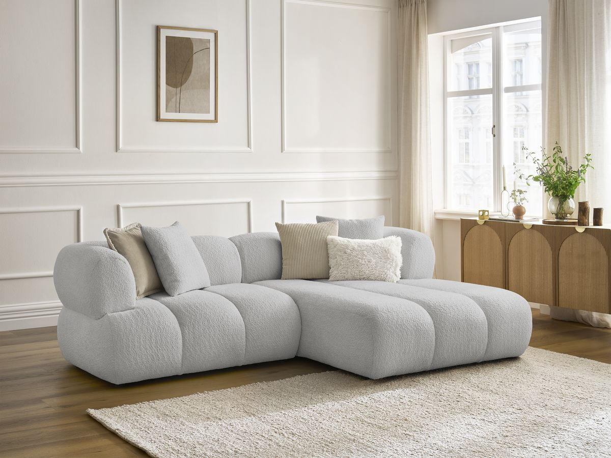 Bobochic Pamira Ecksofa Bouclé-Stoff Hellgrau Ecke rechts