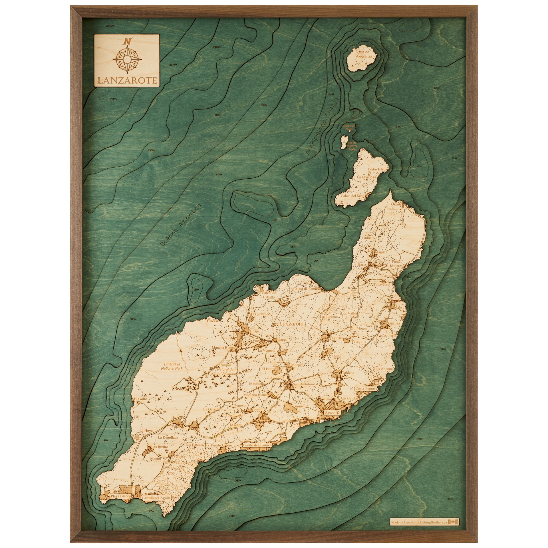 Cutting Brothers 3D Holz-Wandkarte Lanzarote 81 x 61 moebelfaktor