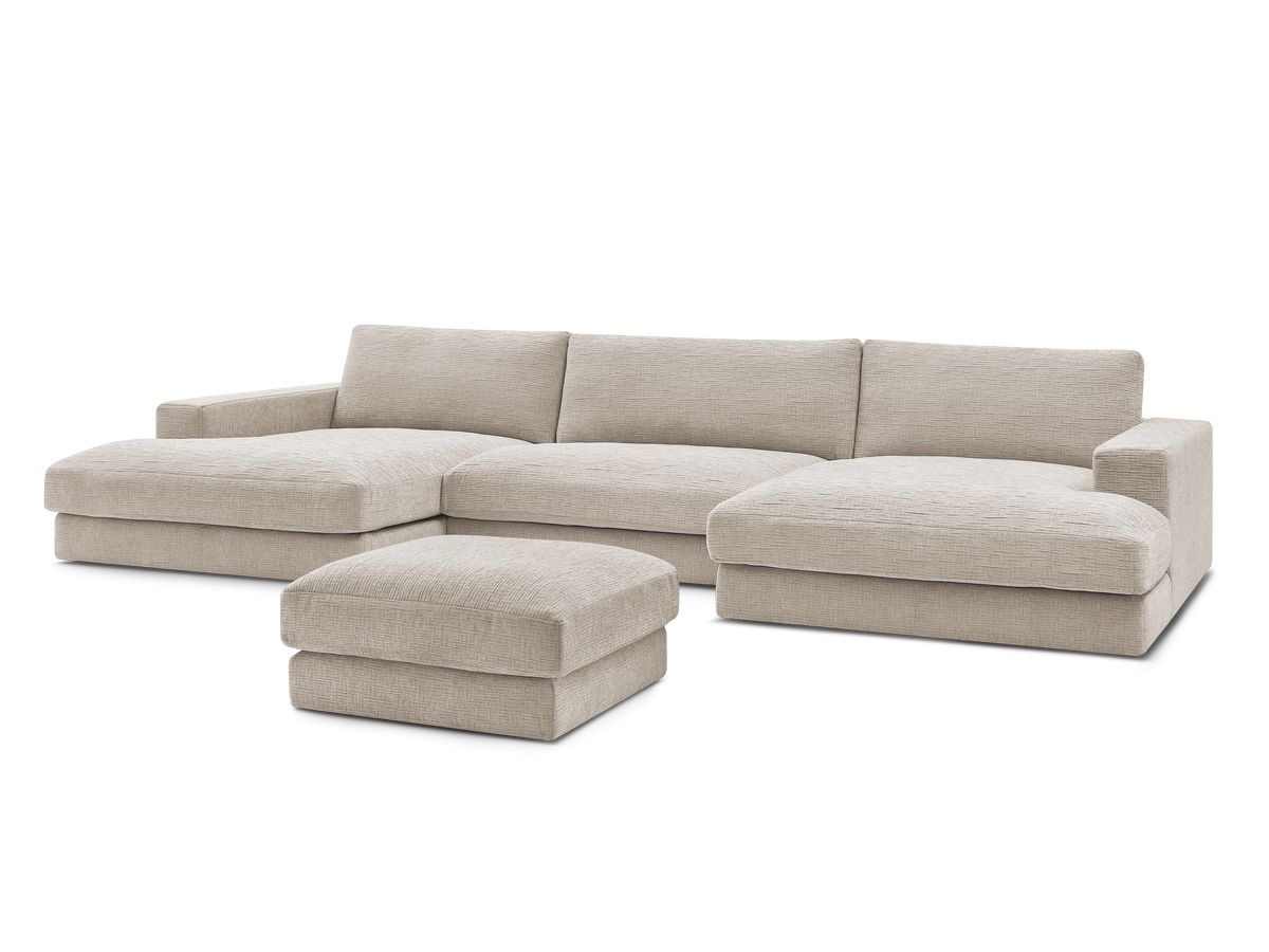 Bobochic Leonard Wohnlandschaft mit Pouf 349 × 159 cm Strukturstoff Beige
