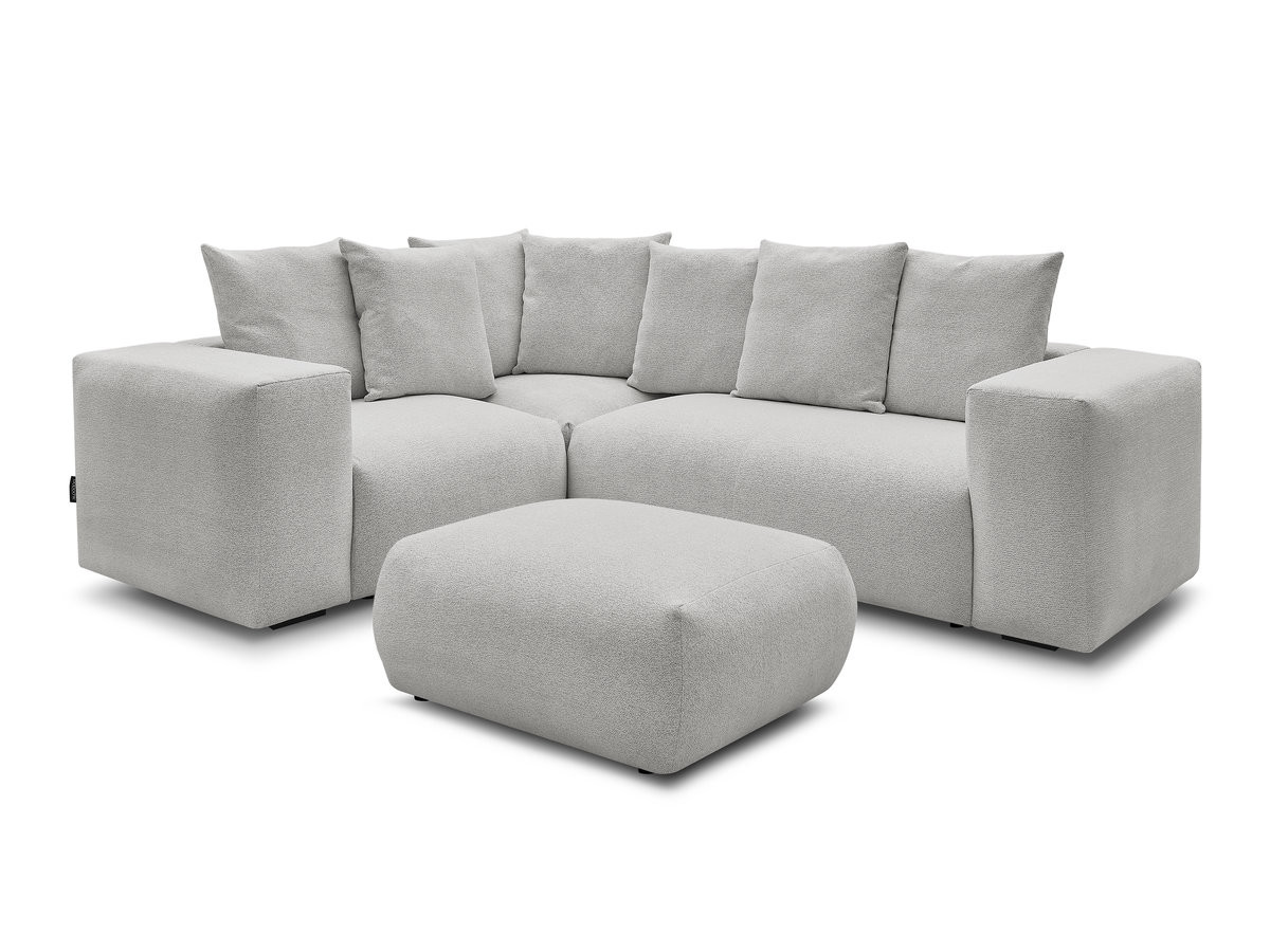 Bobochic Voltaire Ecksofa mit Pouf 268 × 214 cm Melange-Stoff Hellgrau Ecke links