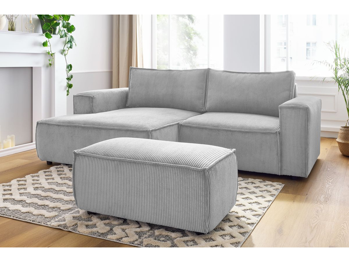Bobochic Nihad Ecksofa mit Pouf Cordsamt Hellgrau Ecke links