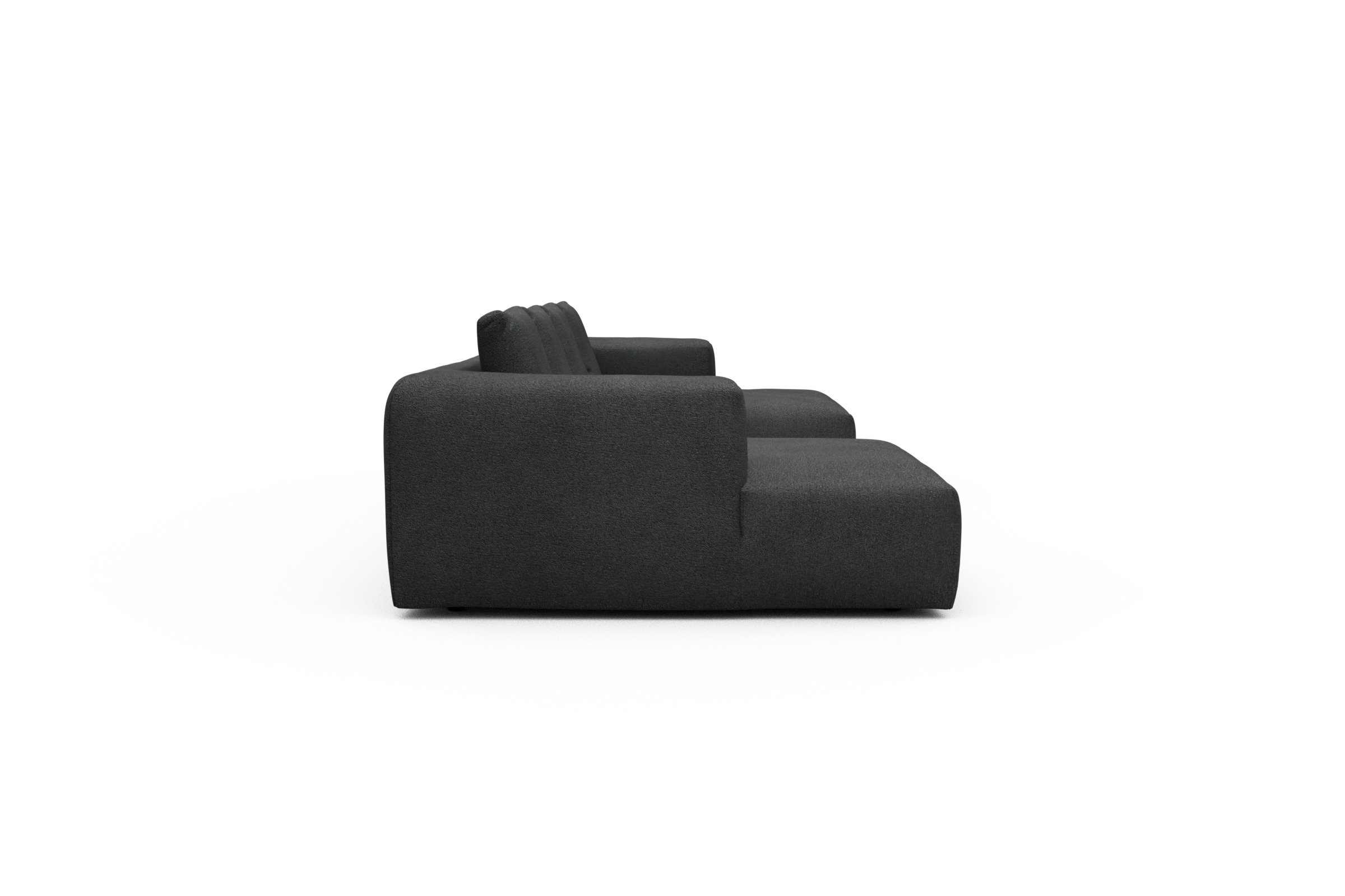 Wohnlandschaft Fred mit 2-Sitzer und Chaiselongue beidseitig Boucle-Charcoal