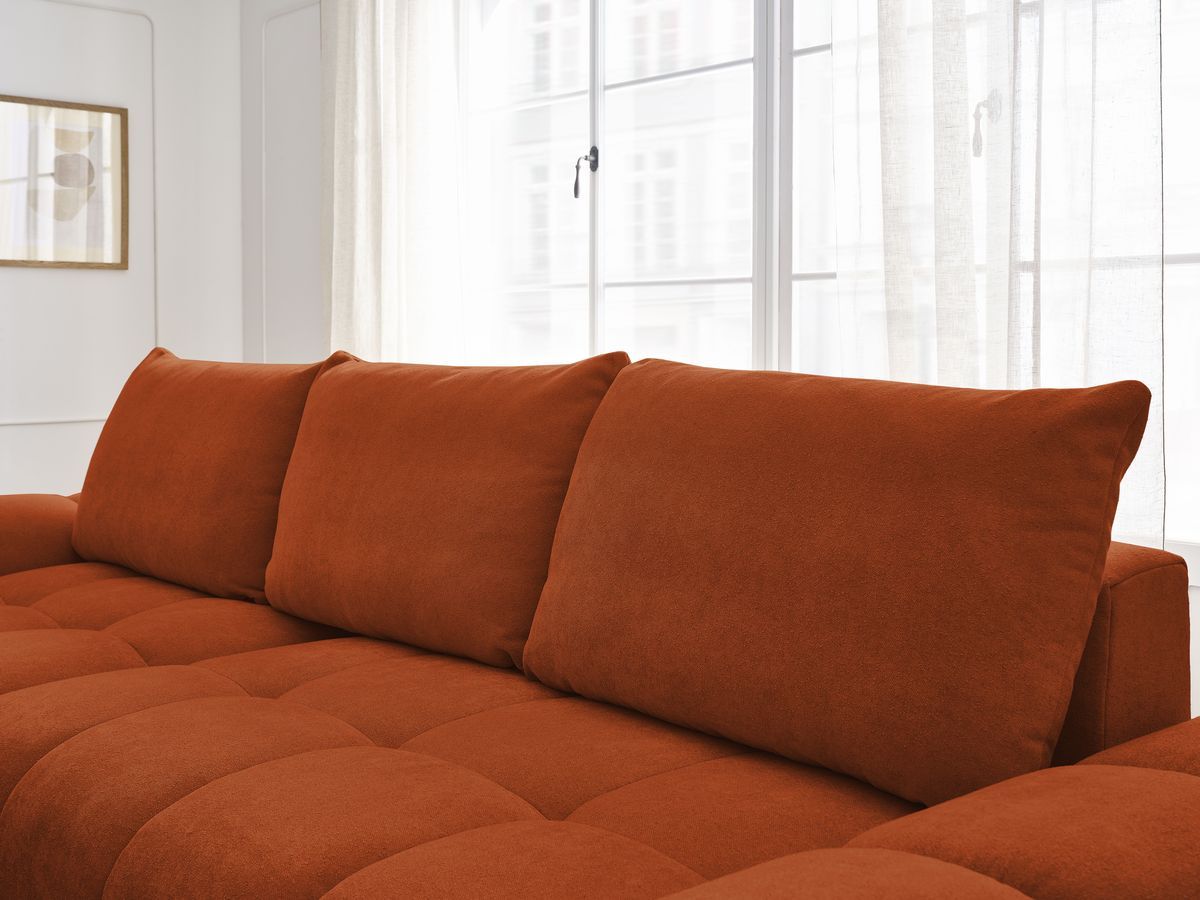 Bobochic Everest Ecksofa mit Schlaffunktion und Bettkasten 318 × 180 cm, 3 Kissen Strukturstoff Orange Ecke links
