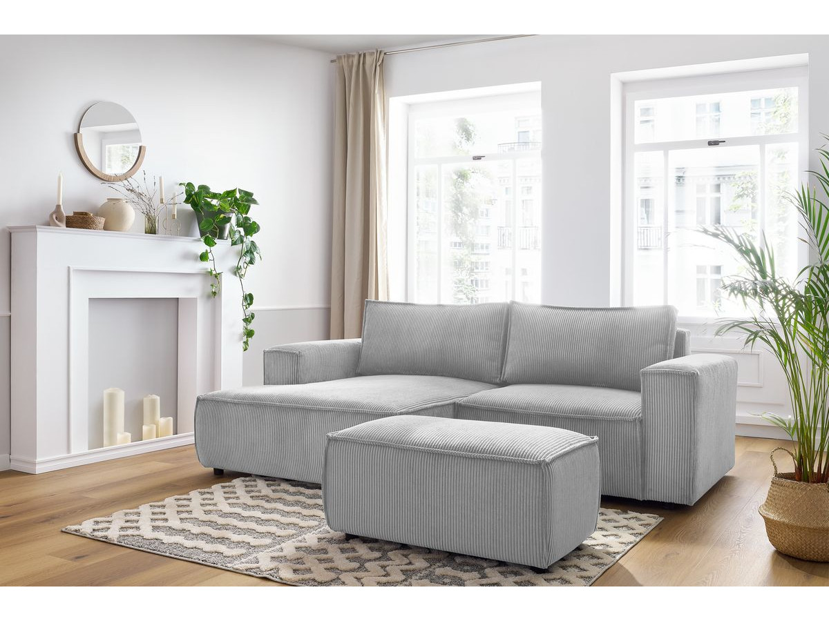 Bobochic Nihad Ecksofa mit Pouf Cordsamt Hellgrau Ecke links