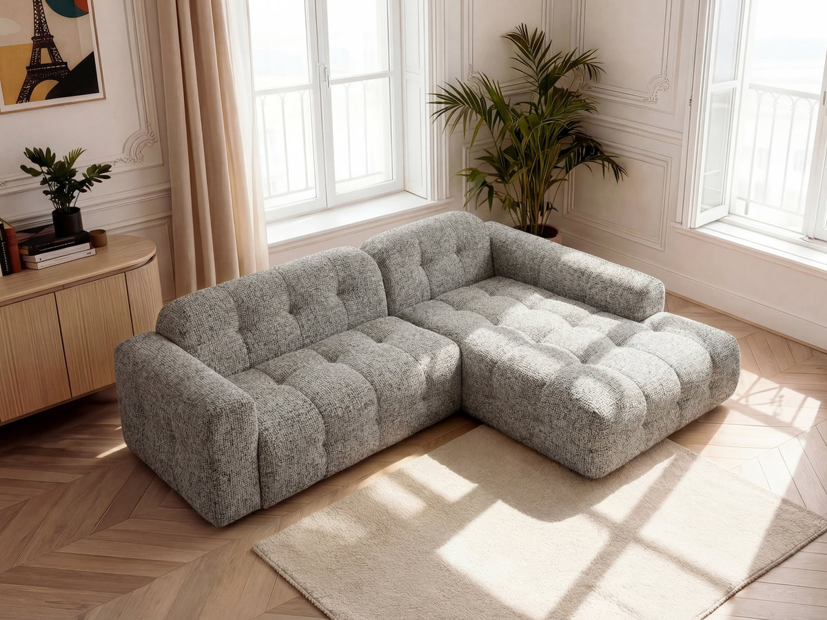 Bobochic Laura Ecksofa Melange-Stoff Taupe Ecke rechts