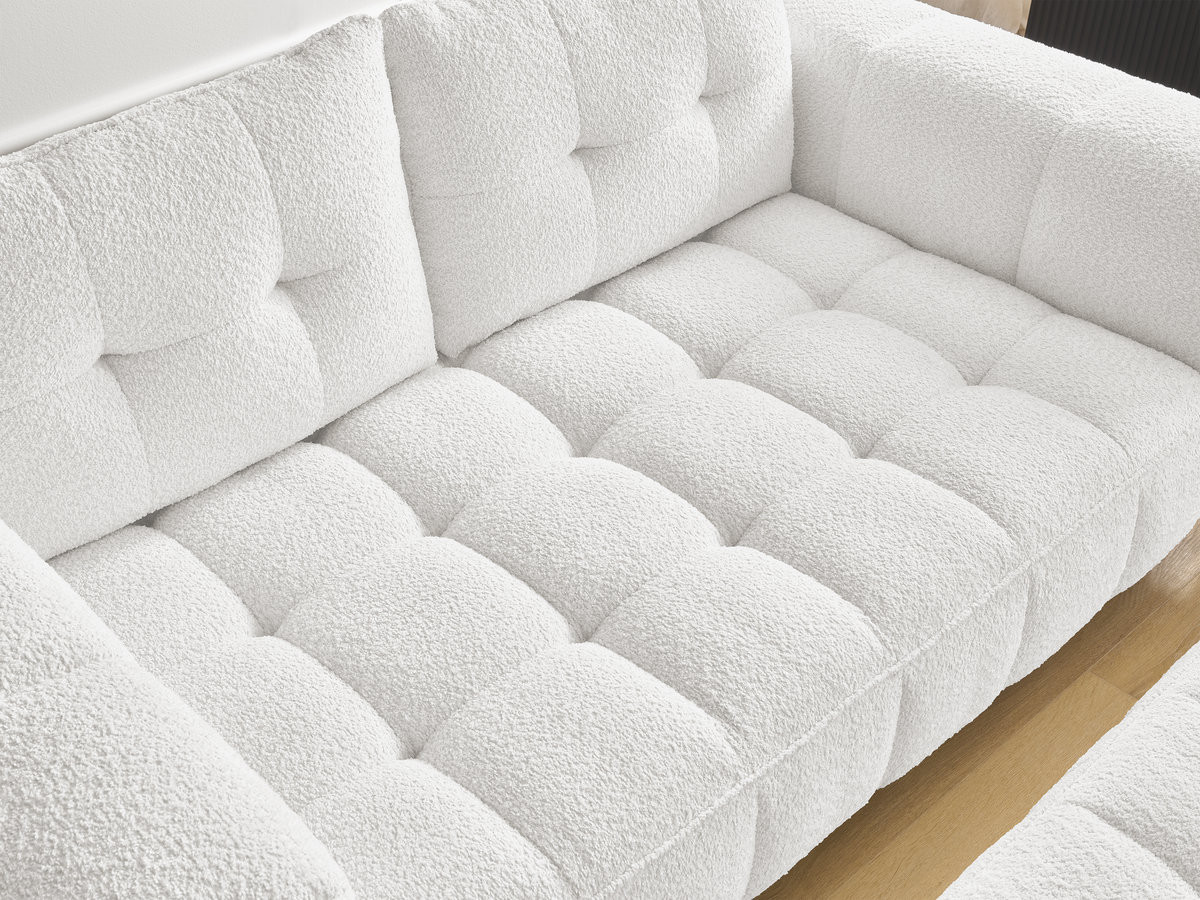 Bobochic Anis Sofa 2-Sitzer mit Pouf Bouclé-Stoff Weiß