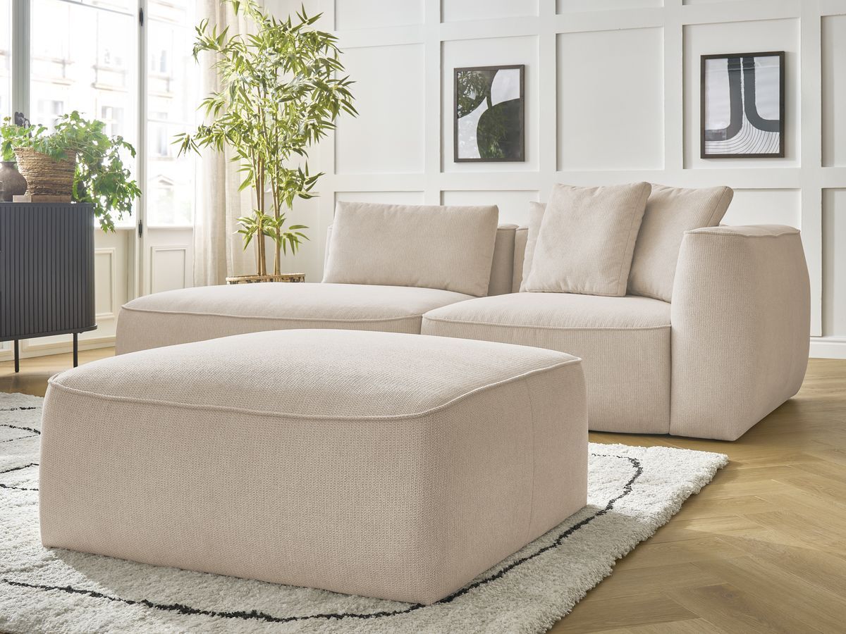 Bobochic Leopold Sofa 4-Sitzer mit Pouf Melange-Stoff Beige Armlehne rechts