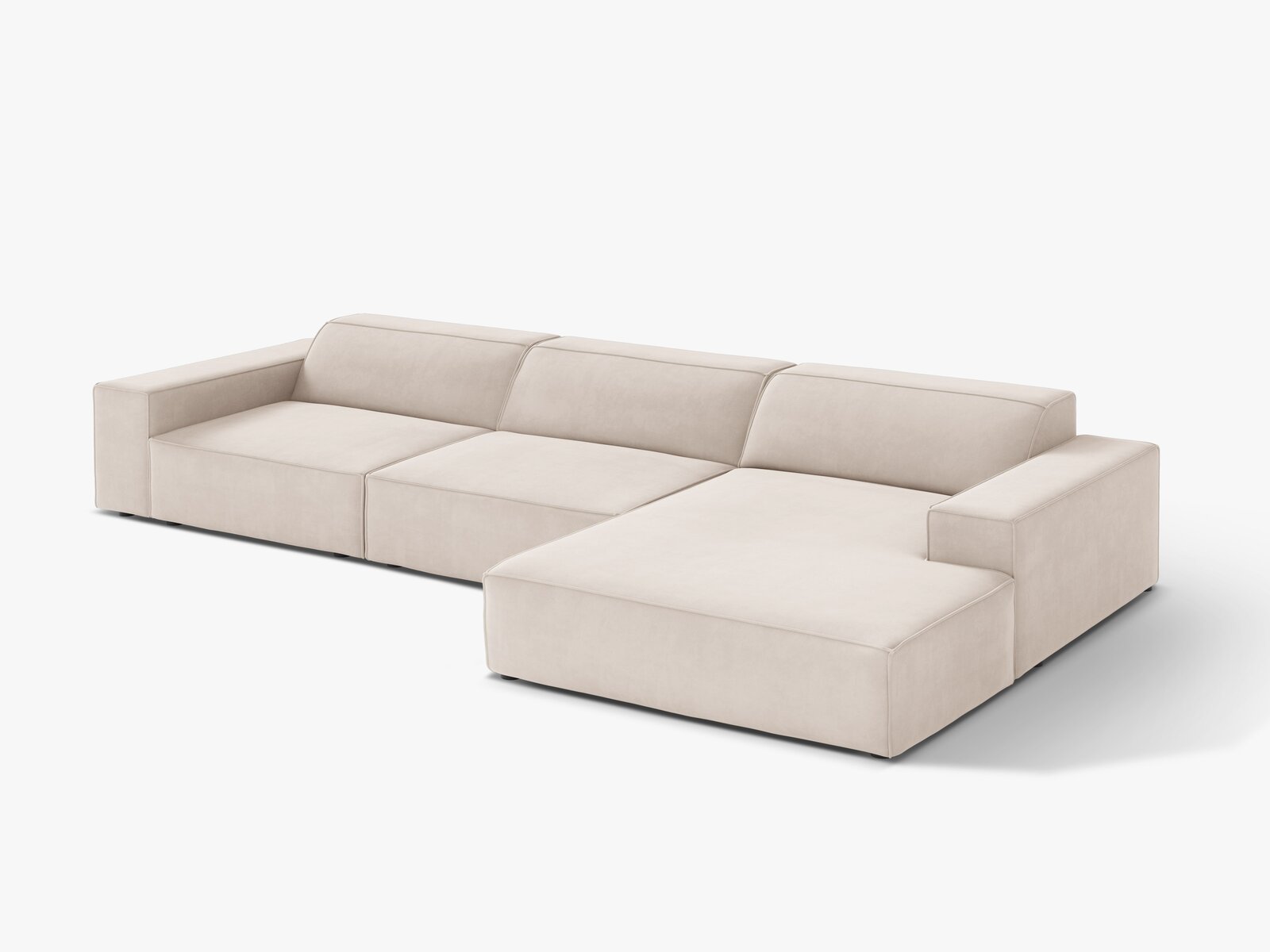 Micadoni Ecksofa Jodie 4-Sitzer Samt Venus Helles Beige Rechts