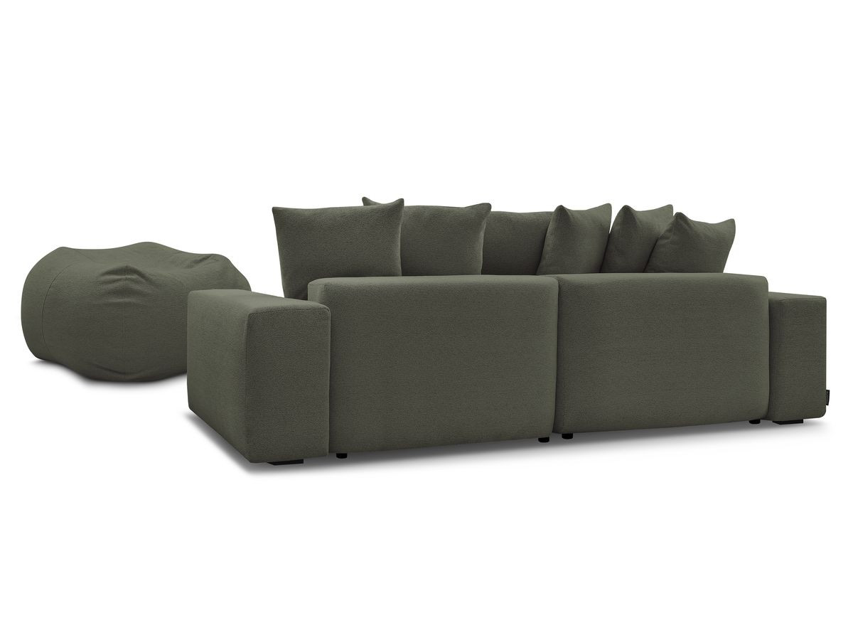 Bobochic Voltaire Ecksofa mit Schlaffunktion und Bettkasten und Pouf Melange-Stoff Grün