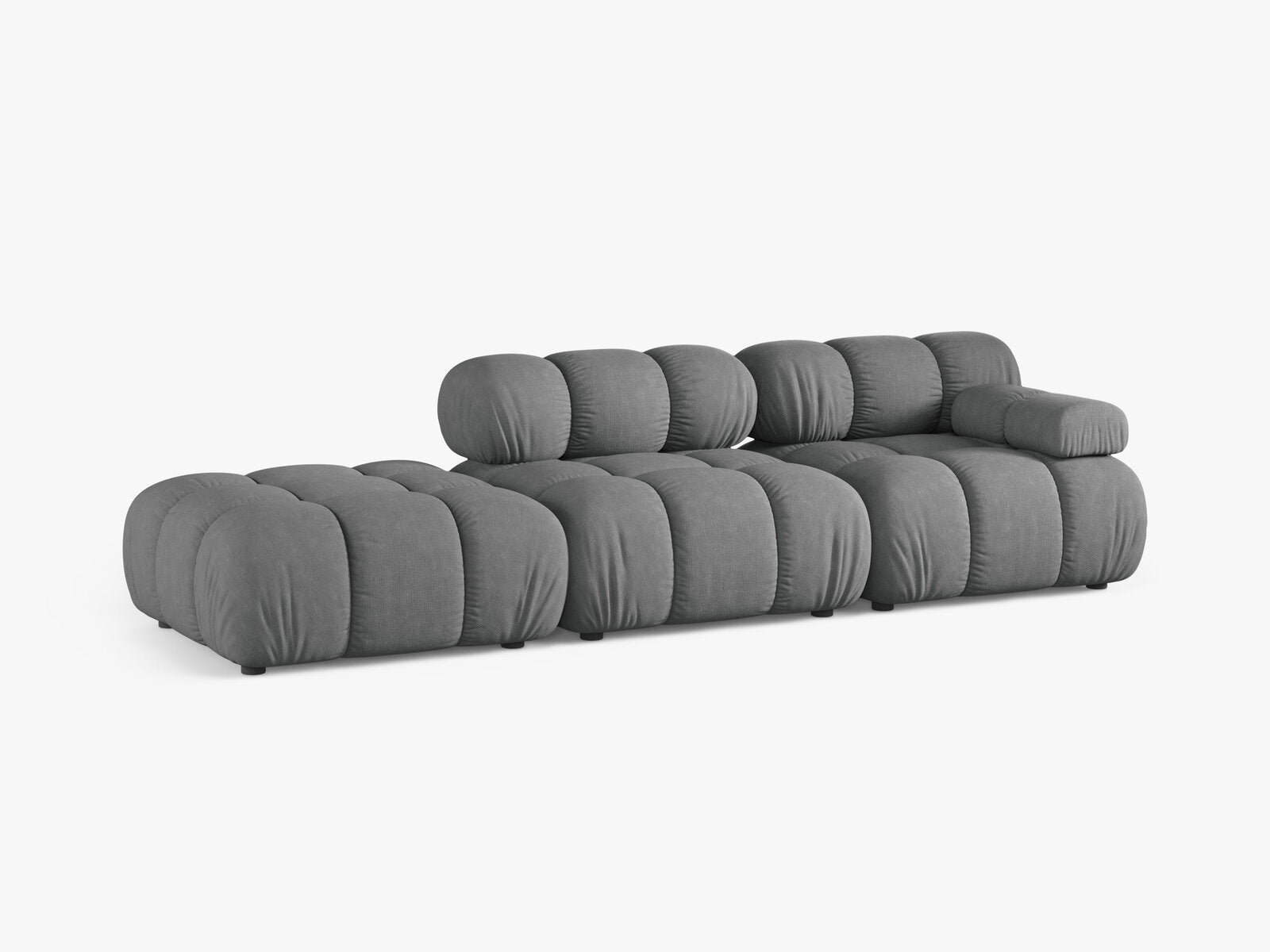 Micadoni Modulares Sofa Bellis 4-Sitzer Links Strukturierter Stoff Liberty Grau