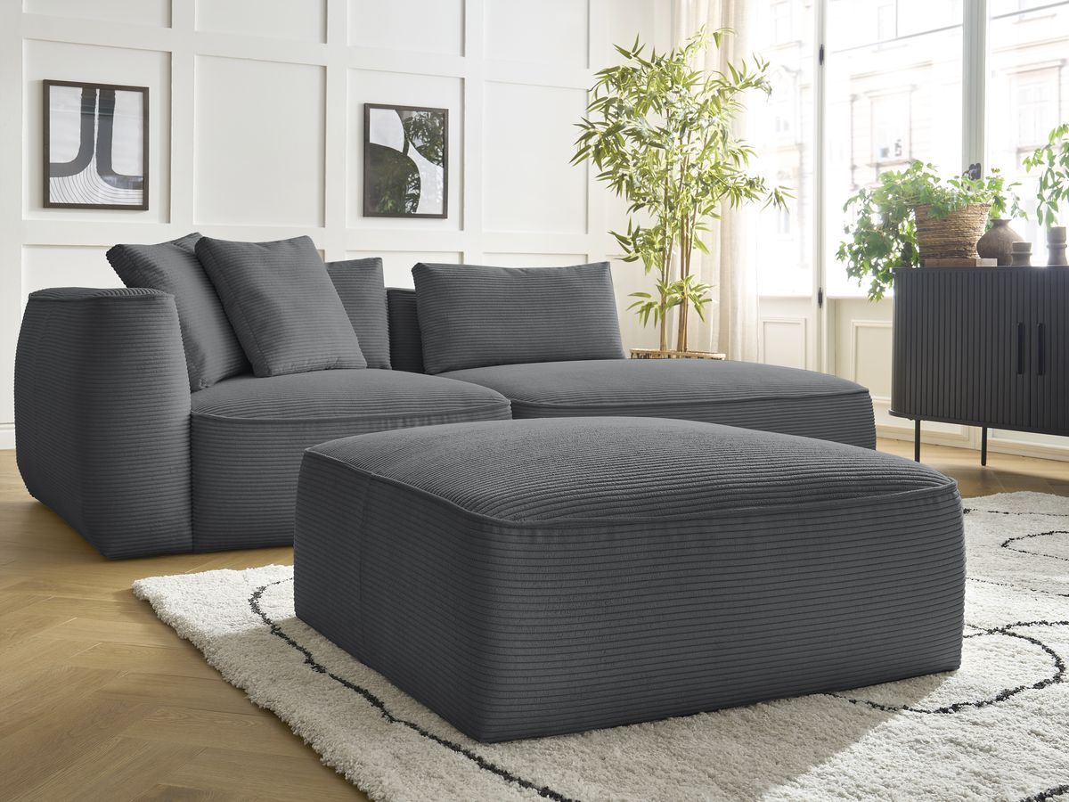Bobochic Leopold Sofa 4-Sitzer mit Pouf Cordsamt Dunkelgrau Armlehne links