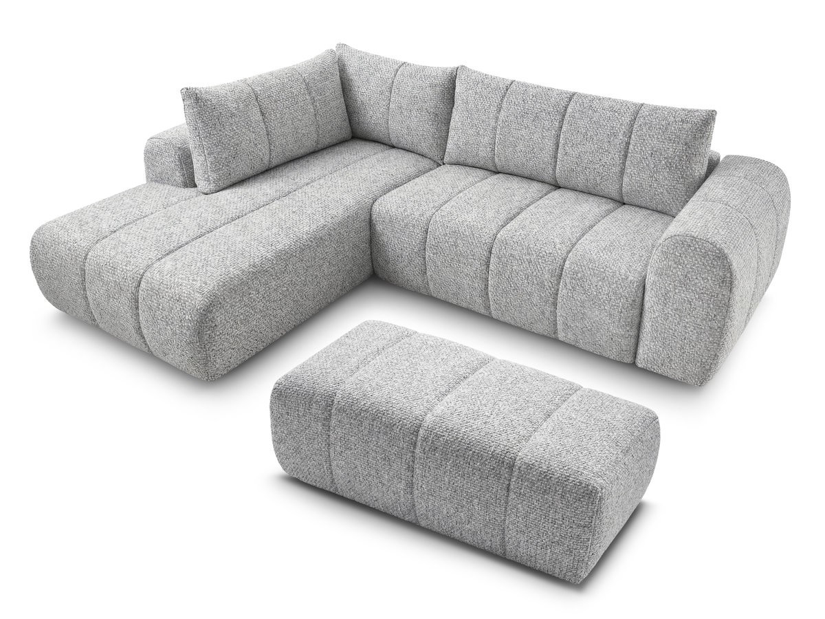 Bobochic Nesty Ecksofa in L-Form, 256 cm, mit Pouf Melange-Stoff Hellgrau Ecke links