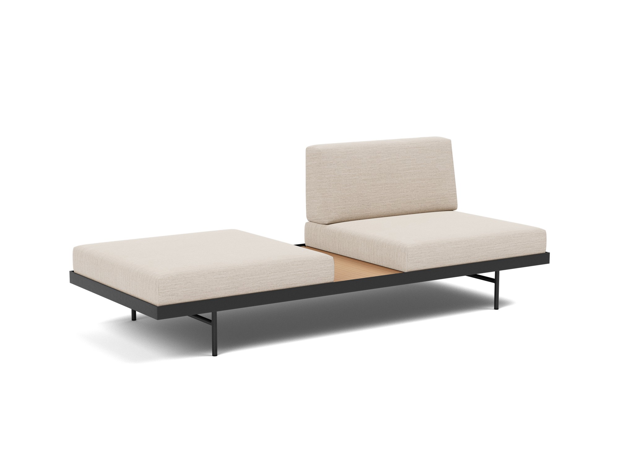 Tagesbett Puri Webstoff Blida 612-Sand-Grey Beine mit Eichentisch