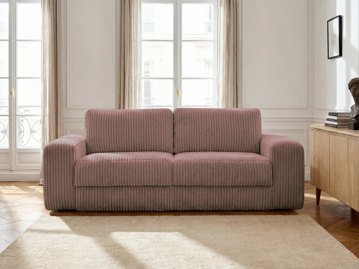 Bobochic Ibiza Schlafsofa 3-Sitzer Cordsamt Rosa, Liegefläche 160 × 196 cm