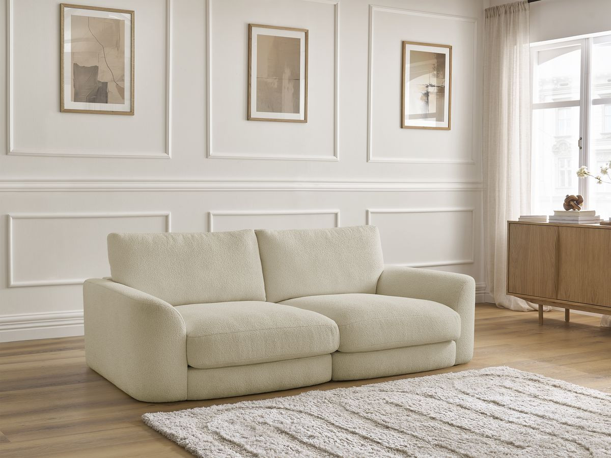 Bobochic Leonore Sofa 3-Sitzer Bouclé-Stoff Beige