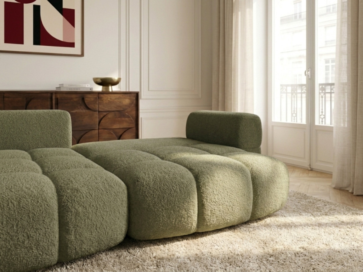 Bobochic Madison Ecksofa mit Schlaffunktion und Bettkasten Stoff Grün