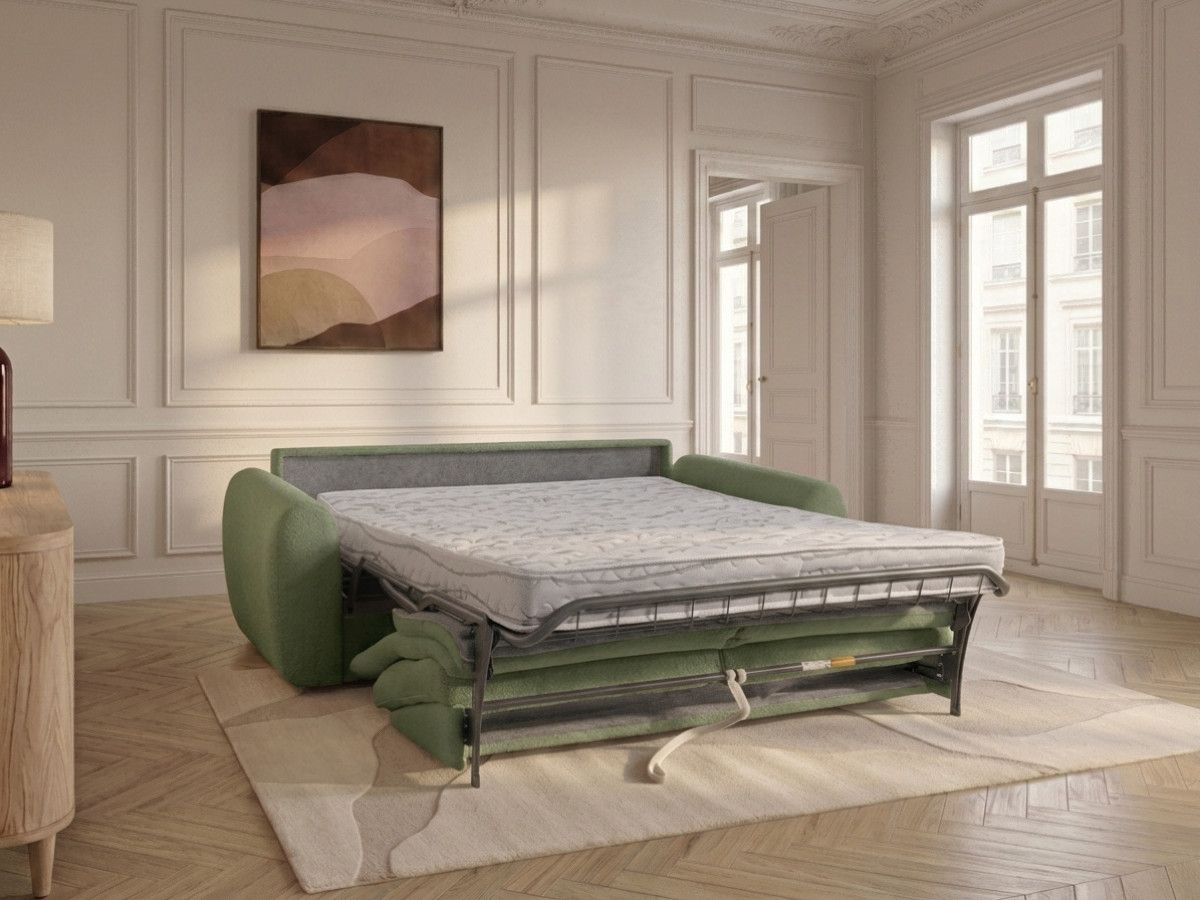 Bobochic Minorque Schlafsofa 2,5-Sitzer Chenille Grün, Liegefläche 140 × 200 cm
