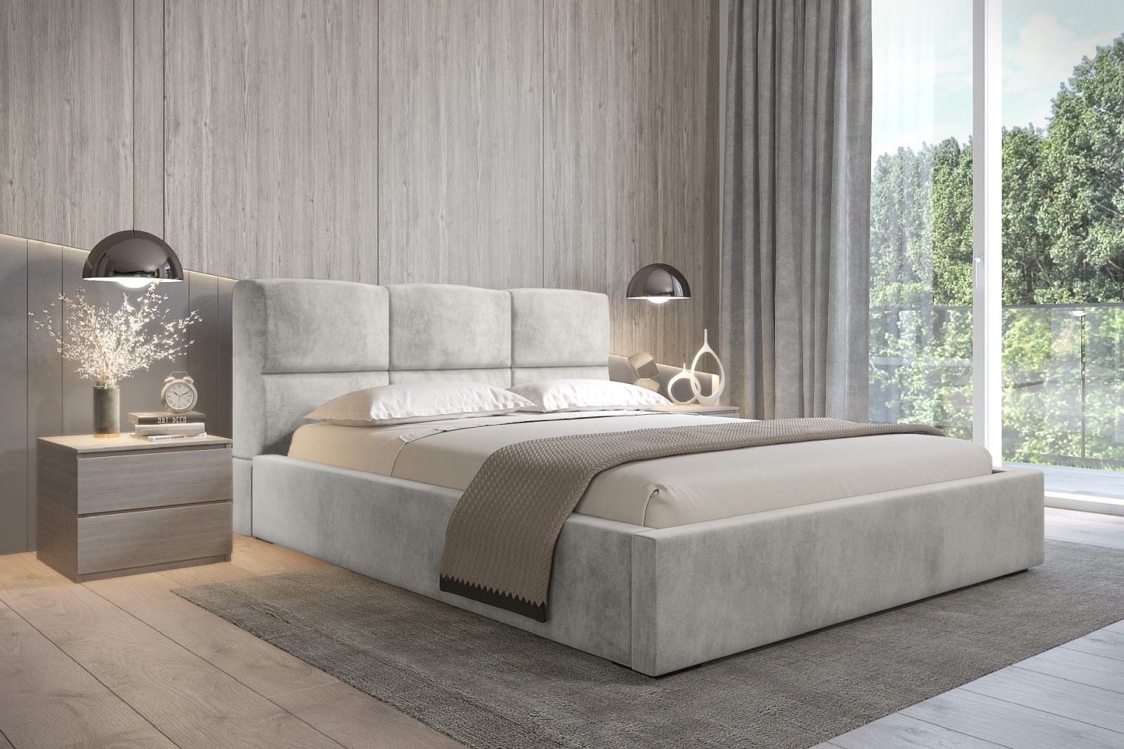 Polsterbett Portoza Samtstoff 140x200 mit Metallrahmen Macau Pearl