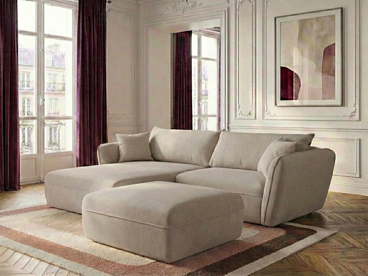 Bobochic Luigi Ecksofa mit Pouf Strukturstoff Beige Ecke links
