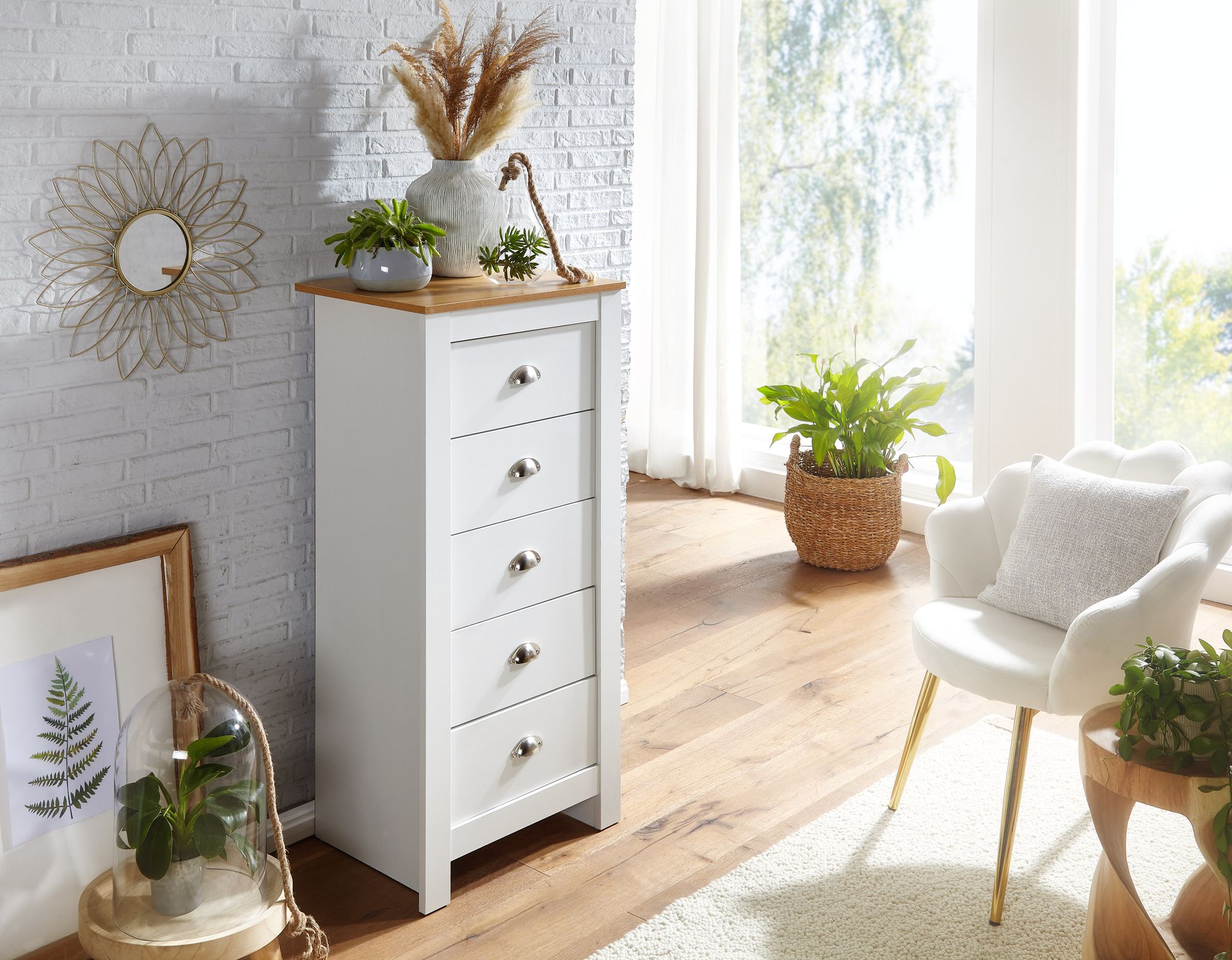 Kommode Breidavik Weiß 53 × 39 × 114 cm