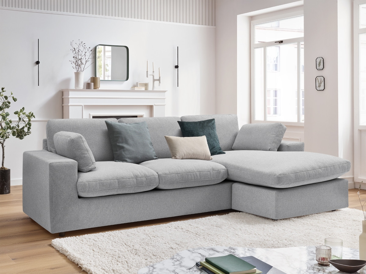 Bobochic Belair Ecksofa 220 × 139 cm Stoff Hellgrau