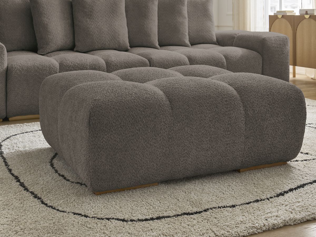 Bobochic Anakin Sofa 3-Sitzer mit Pouf, 6 Kissen Bouclé-Stoff Braun