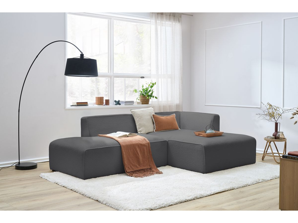 Bobochic Megeve Ecksofa Bouclé-Stoff Dunkelgrau Ecke rechts