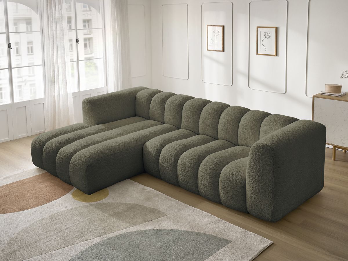 Bobochic Talia Ecksofa Bouclé-Stoff Grün Ecke links