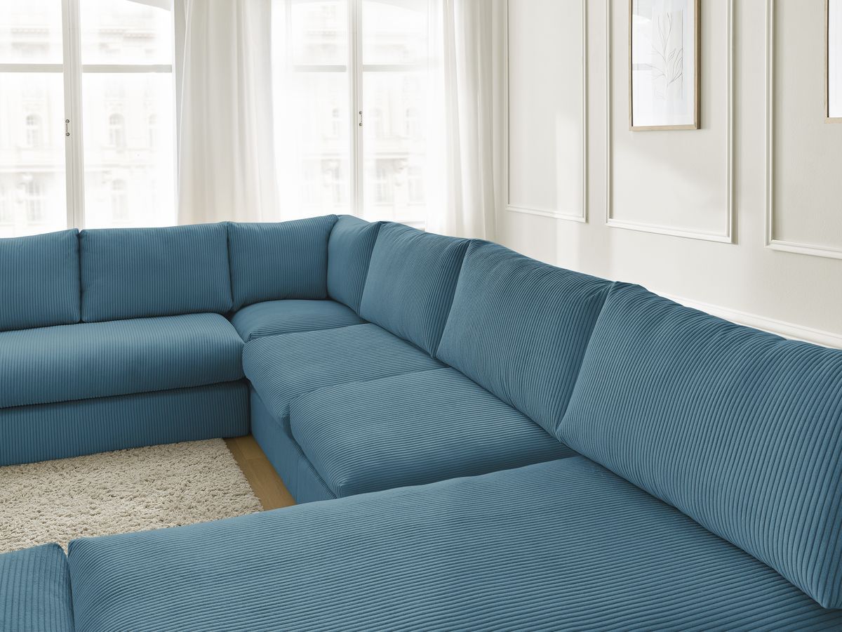 Bobochic Paris Ecksofa mit Pouf 369 × 167 cm Cordsamt Hellblau