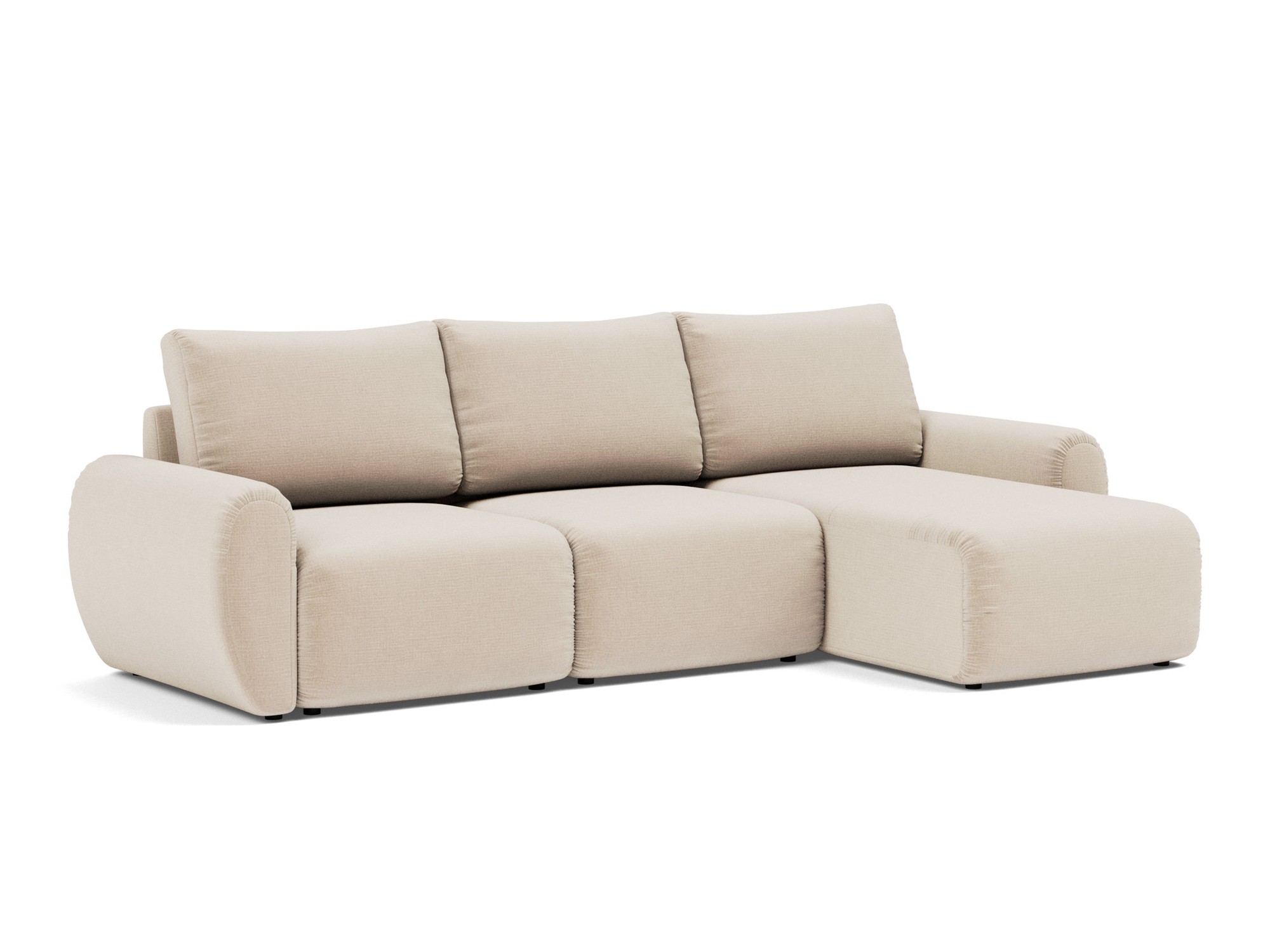 Schlafsofa Norum mit Chaiselongue und Curve-Armlehnen Chenille Esina 410-Almond-Beige