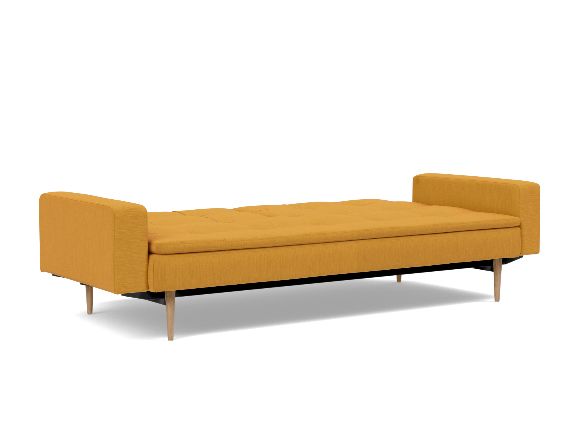 Schlafsofa Dublexo mit Armlehnen Flachgewebe Elegance 507-Burned-Curry Beine Styletto Eiche hell