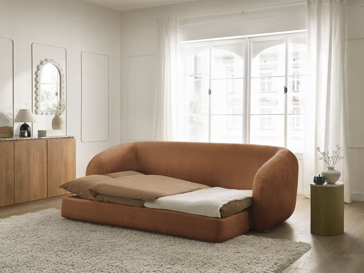Bobochic Neyo Schlafsofa 3-Sitzer Strukturstoff Orange