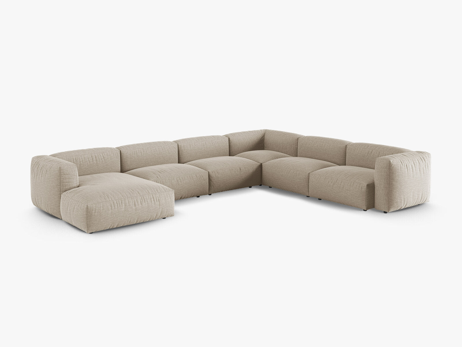 Micadoni modulares Ecksofa XL Martina 6-Sitzer 90cm Sitztiefe Rechts Strukturierter Stoff Boston Helles Beige