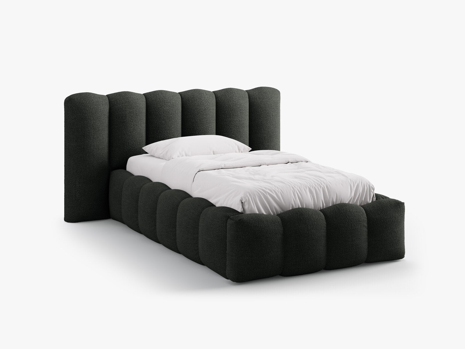 Micadoni Stauraumbett mit Kopfteil Lupine Boucle Baloo Schwarz