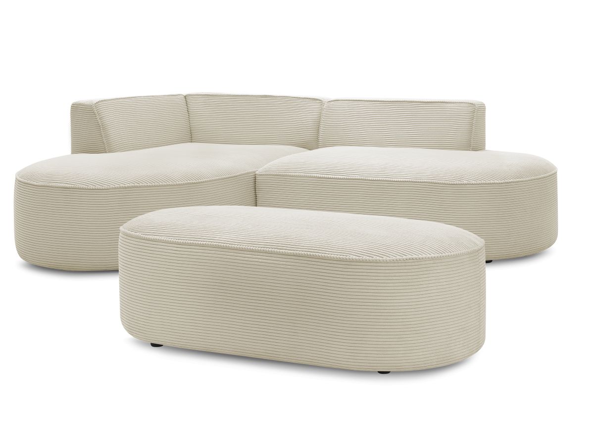 Bobochic Rousseau Ecksofa mit Pouf Cordsamt Beige Ecke links