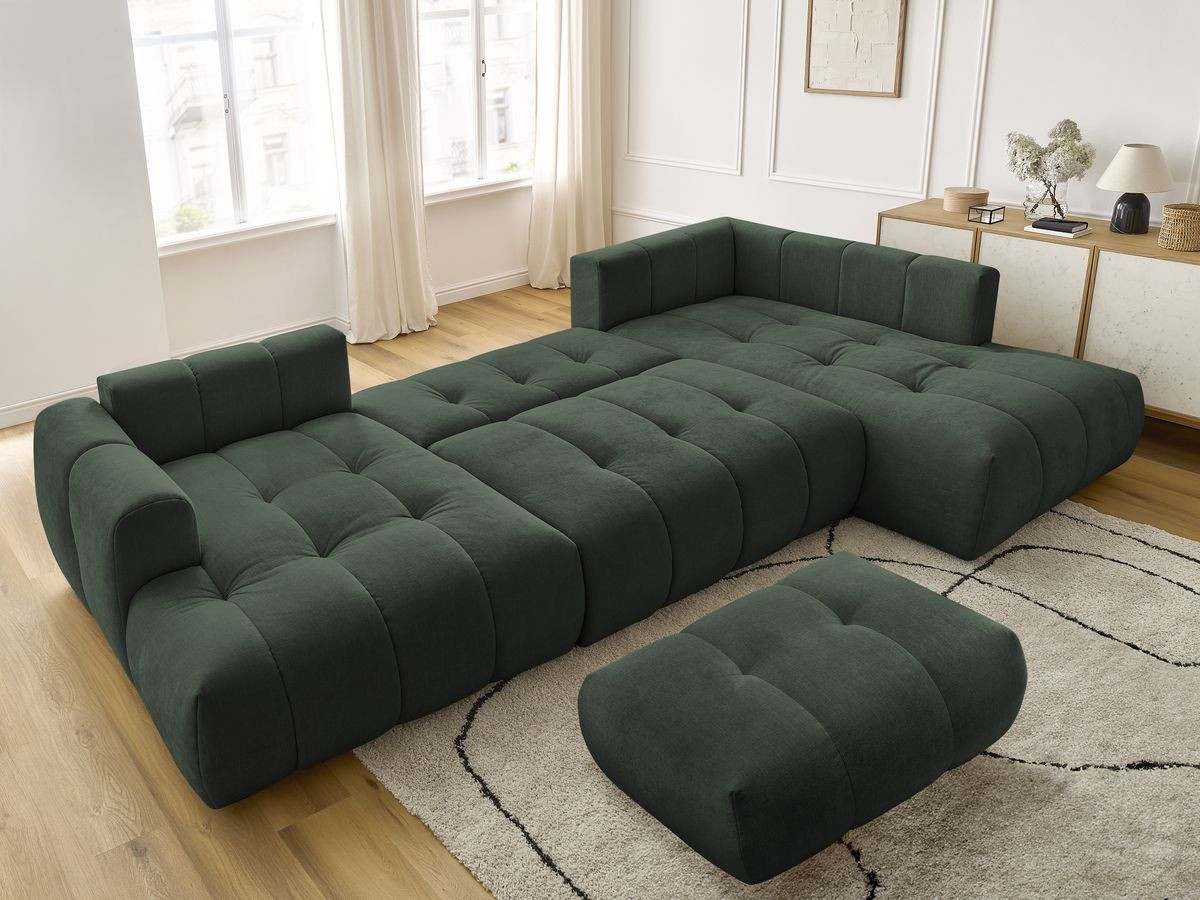 Bobochic Fuji Wohnlandschaft mit Pouf Stoff Grün Ecke links
