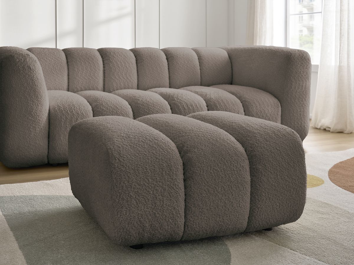 Bobochic Talia Sofa 3-Sitzer mit Pouf Bouclé-Stoff Braun