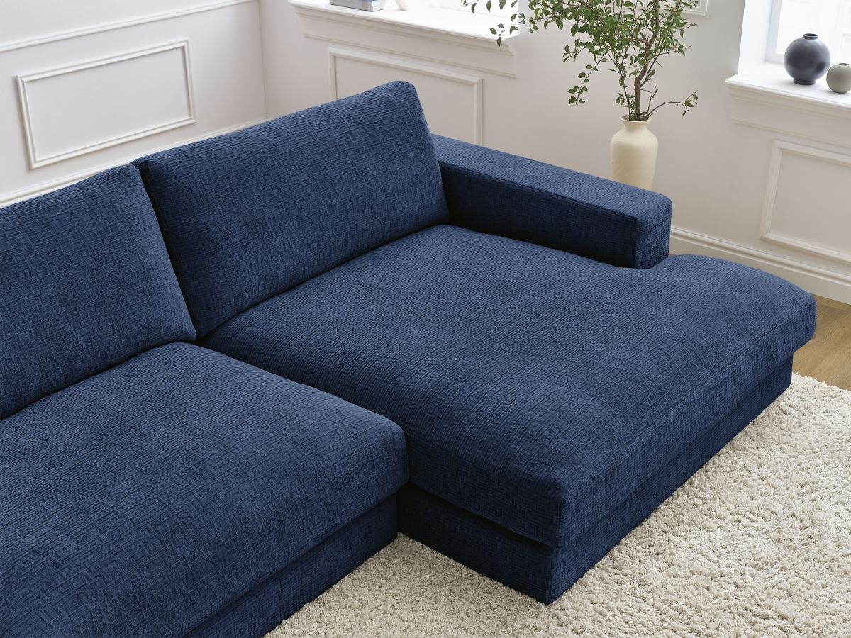 Bobochic Leonard Ecksofa 274 × 159 cm Strukturstoff Dunkelblau Ecke rechts